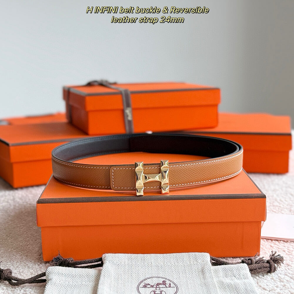 H Infini belt buckle   Reversible leather strap 24 mm